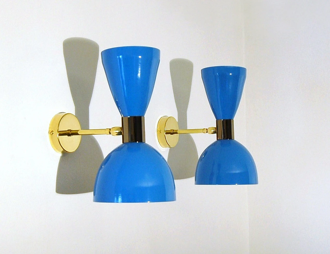 Wall light with light blue double cone lampshade 4