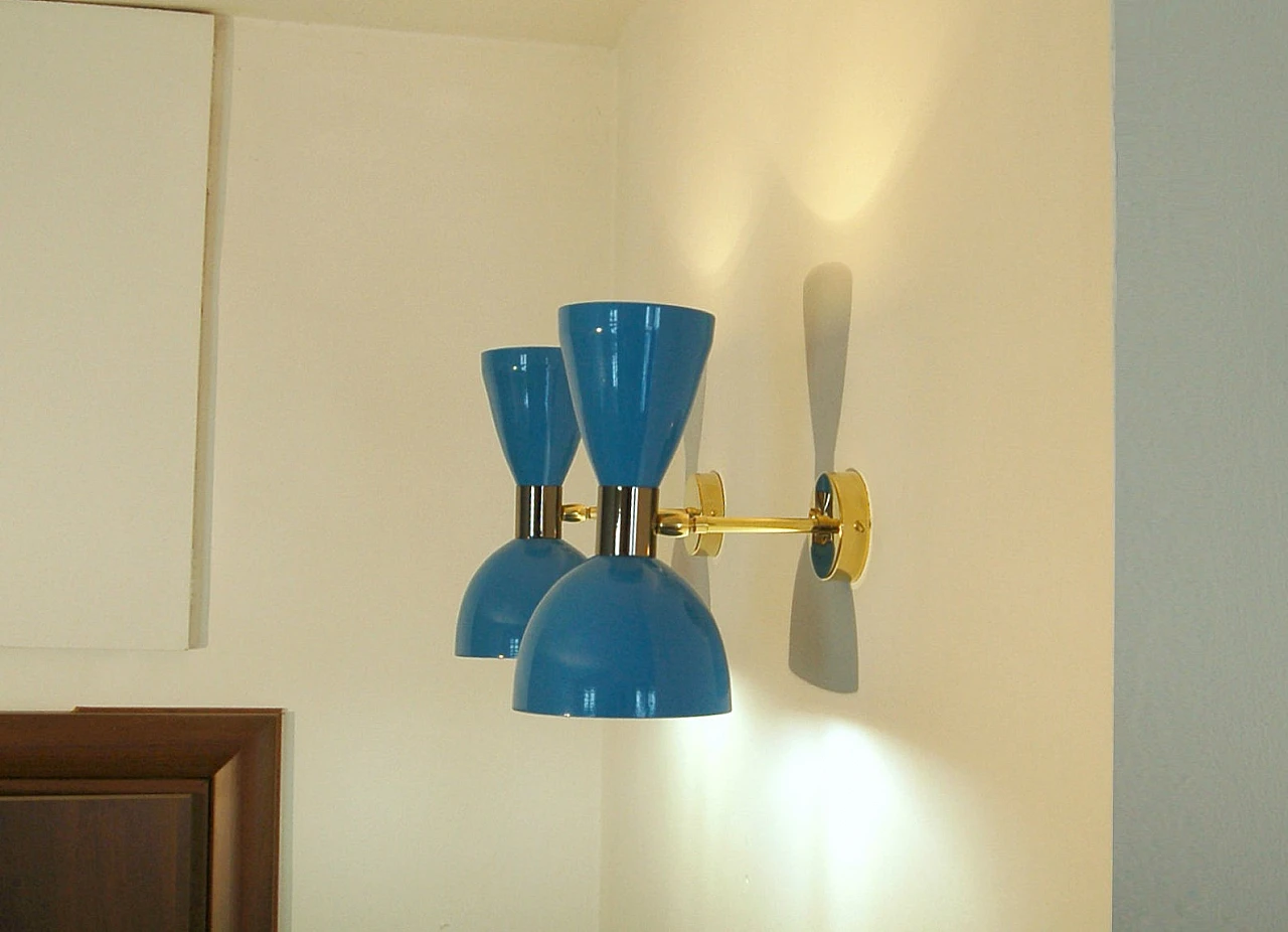 Wall light with light blue double cone lampshade 5