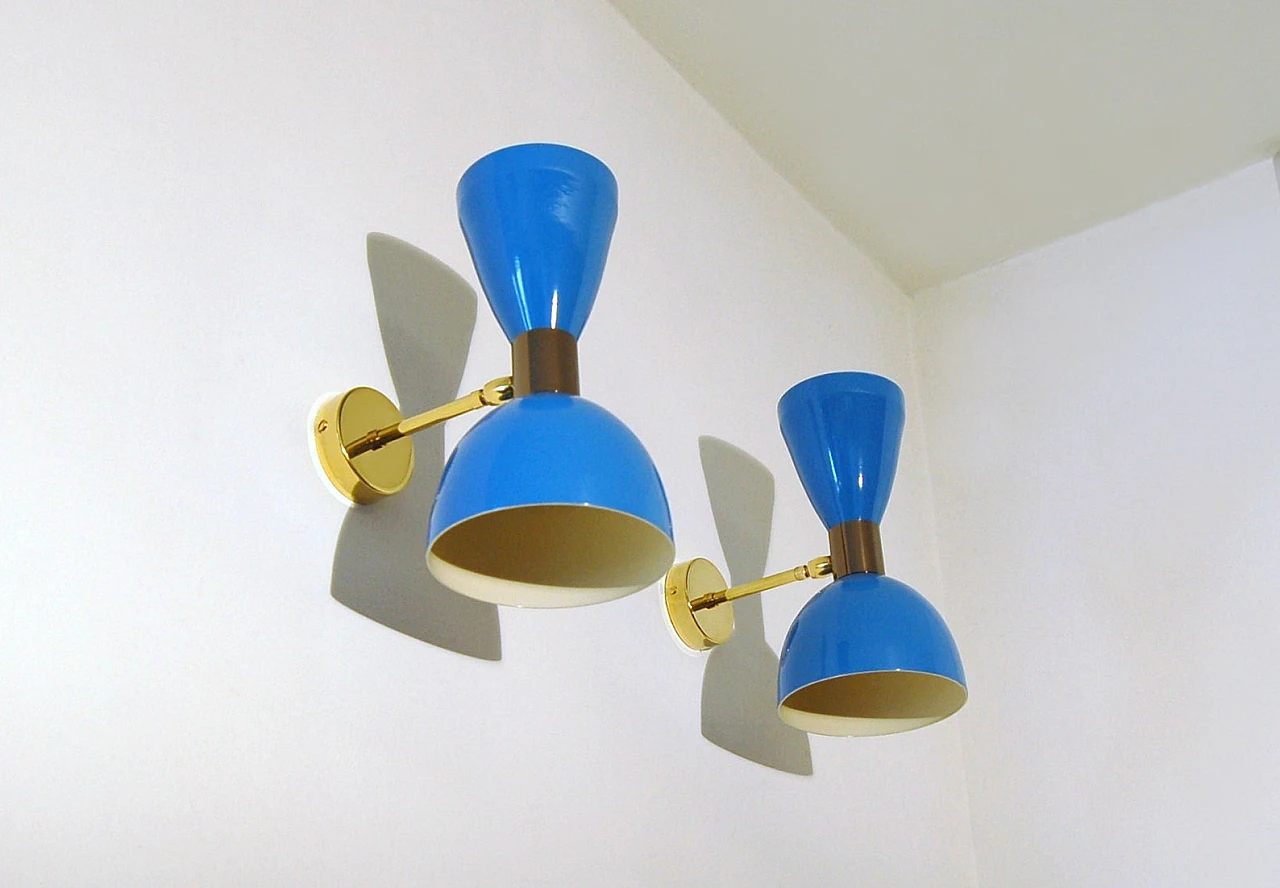 Wall light with light blue double cone lampshade 6