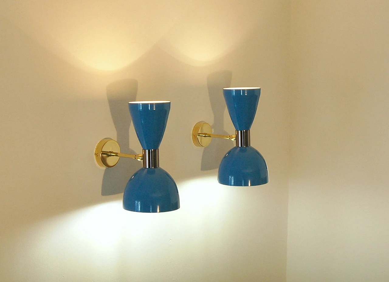 Wall light with light blue double cone lampshade 8