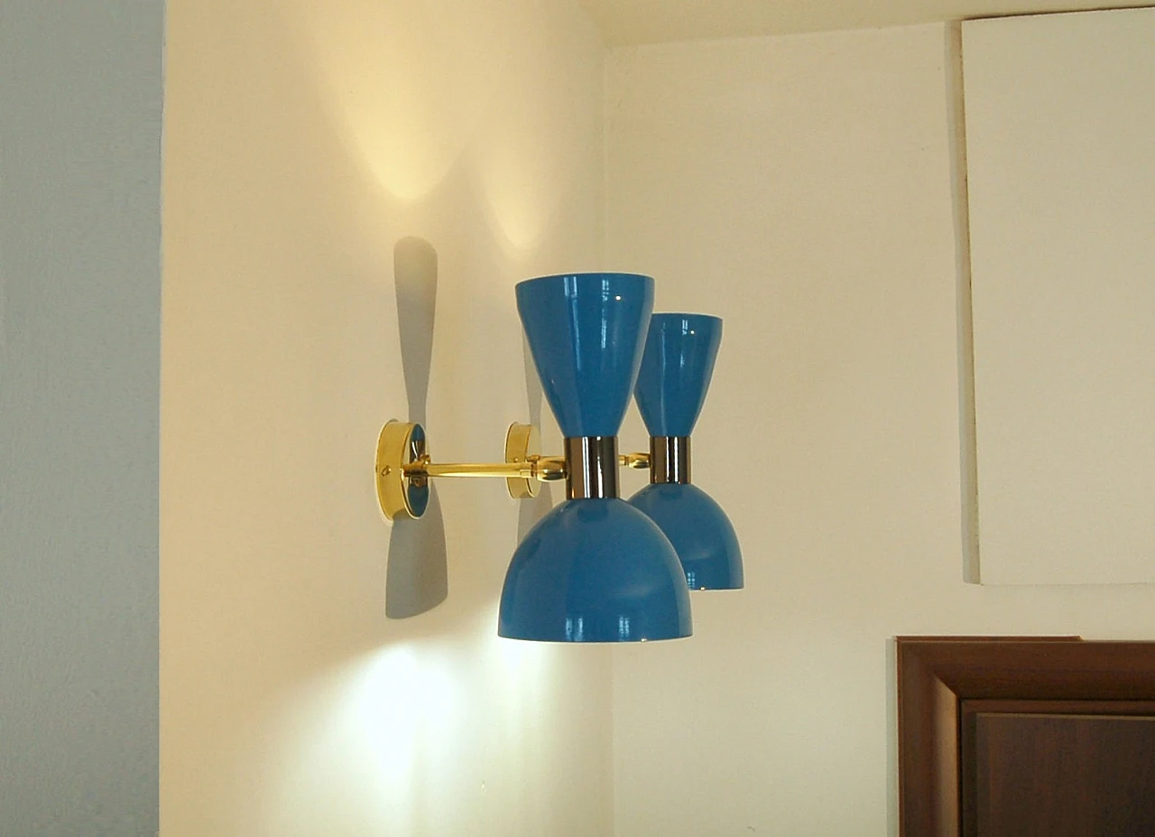 Wall light with light blue double cone lampshade 9