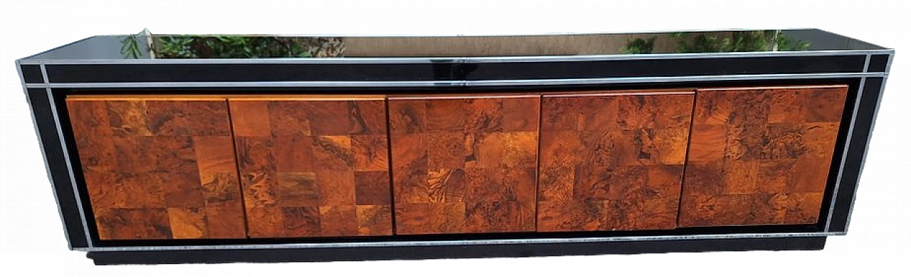 Credenza in legno e vetro di Willy Rizzo per Mario Sabot, anni '70 10