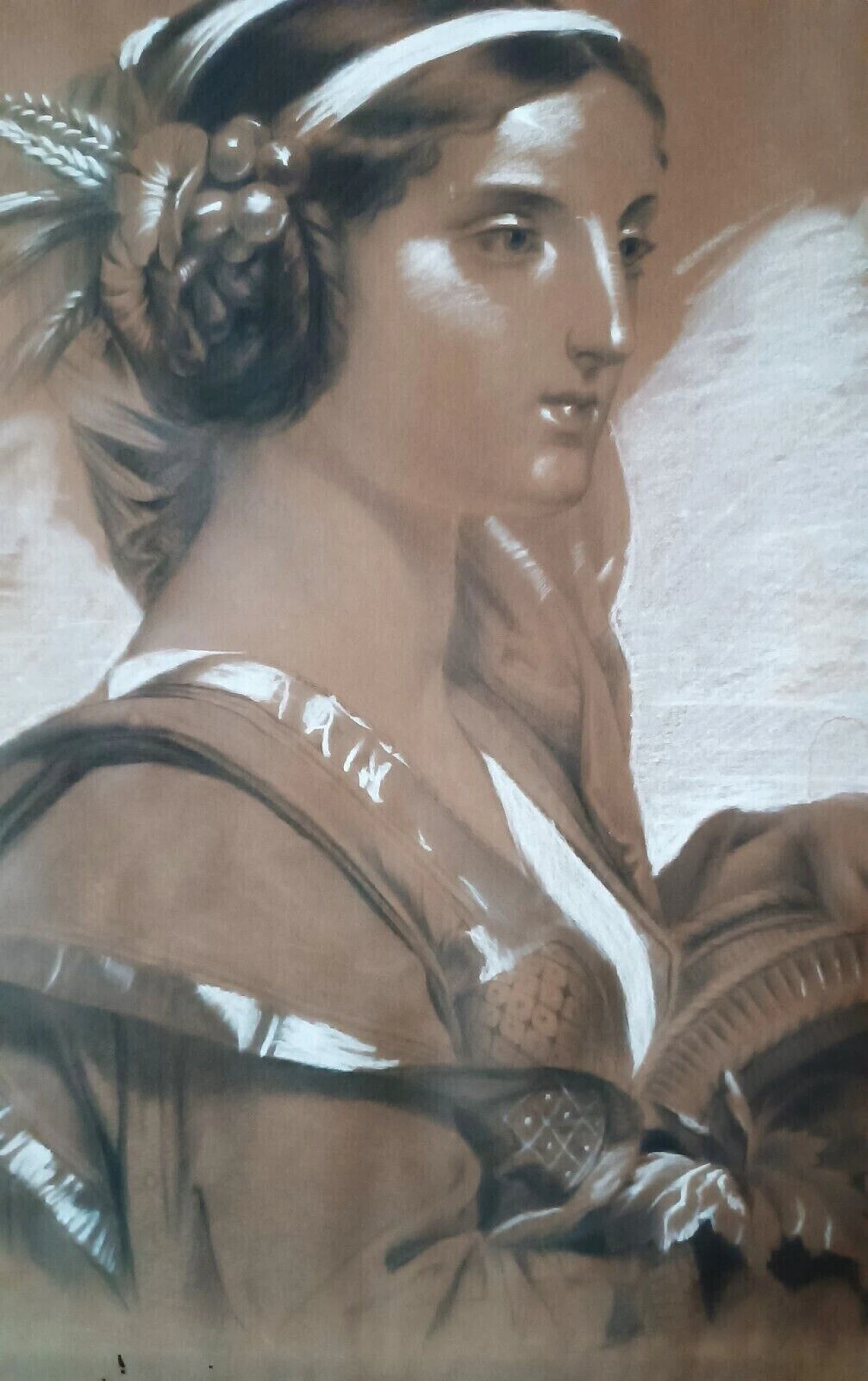 Female figure, pastel and charcoal portrait, 19th century 3