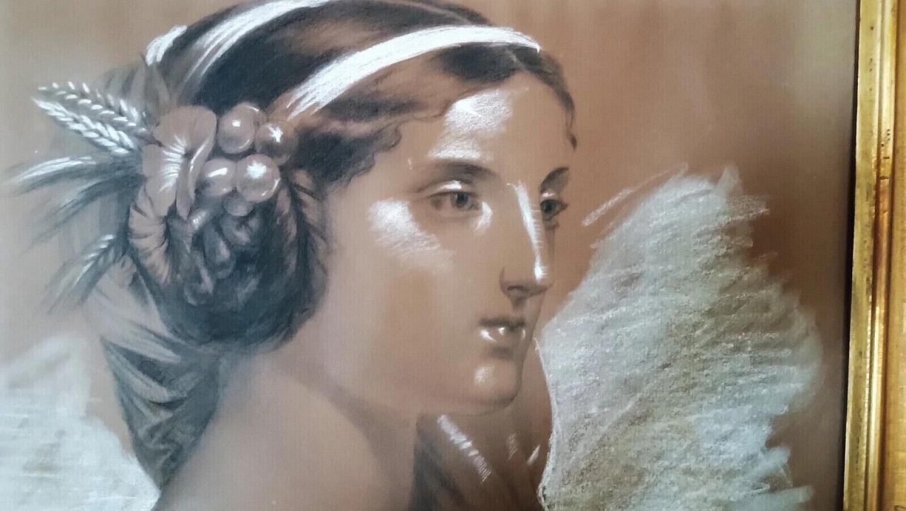 Female figure, pastel and charcoal portrait, 19th century 4
