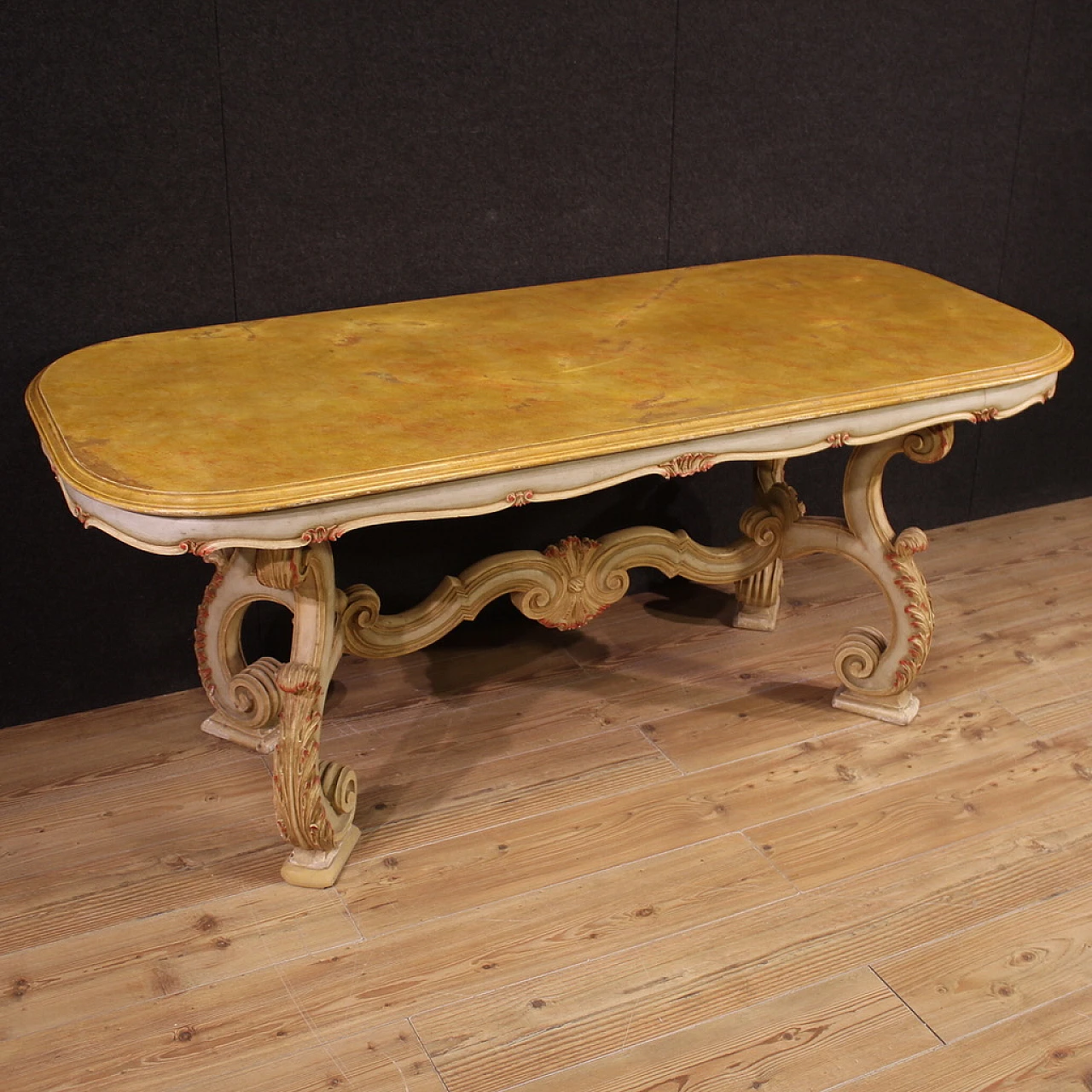 Venetian style lacquered and painted wood table, 1960s 1