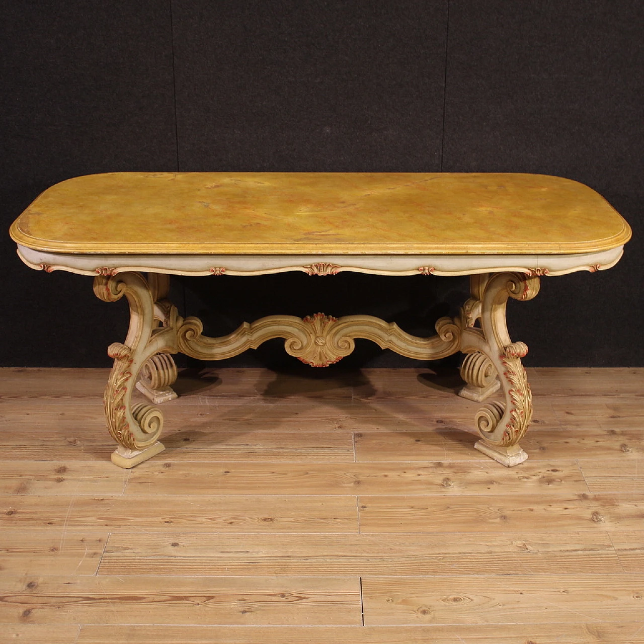 Venetian style lacquered and painted wood table, 1960s 2