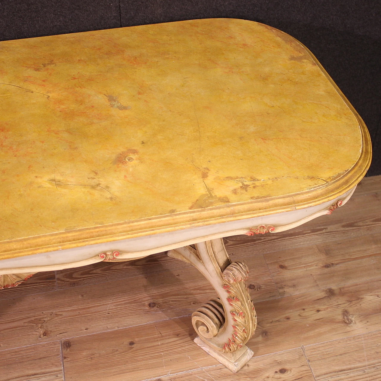 Venetian style lacquered and painted wood table, 1960s 10