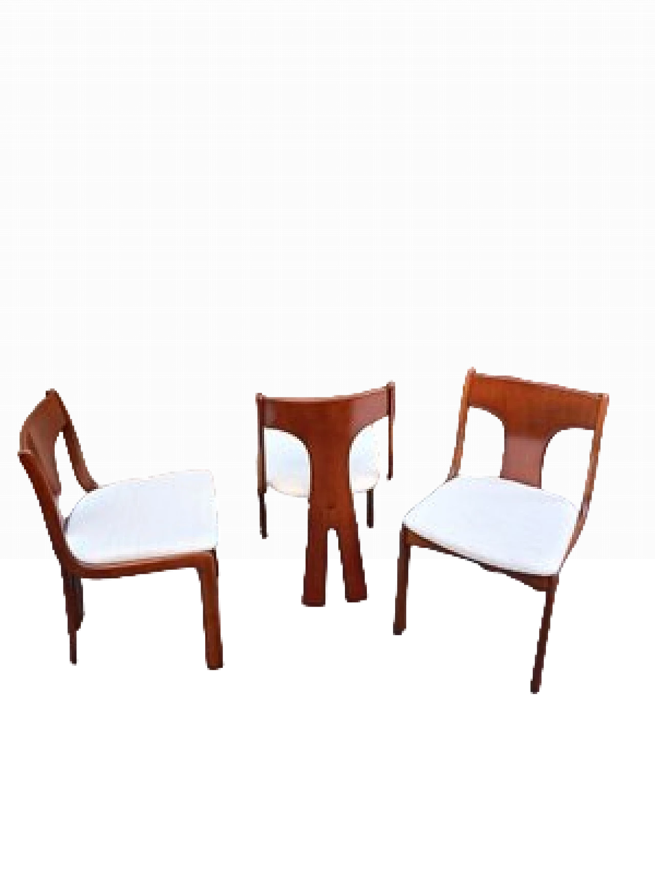 3 Sedie in legno e bouclé bianco di Carlo Scarpa per Cassina, anni '70 10