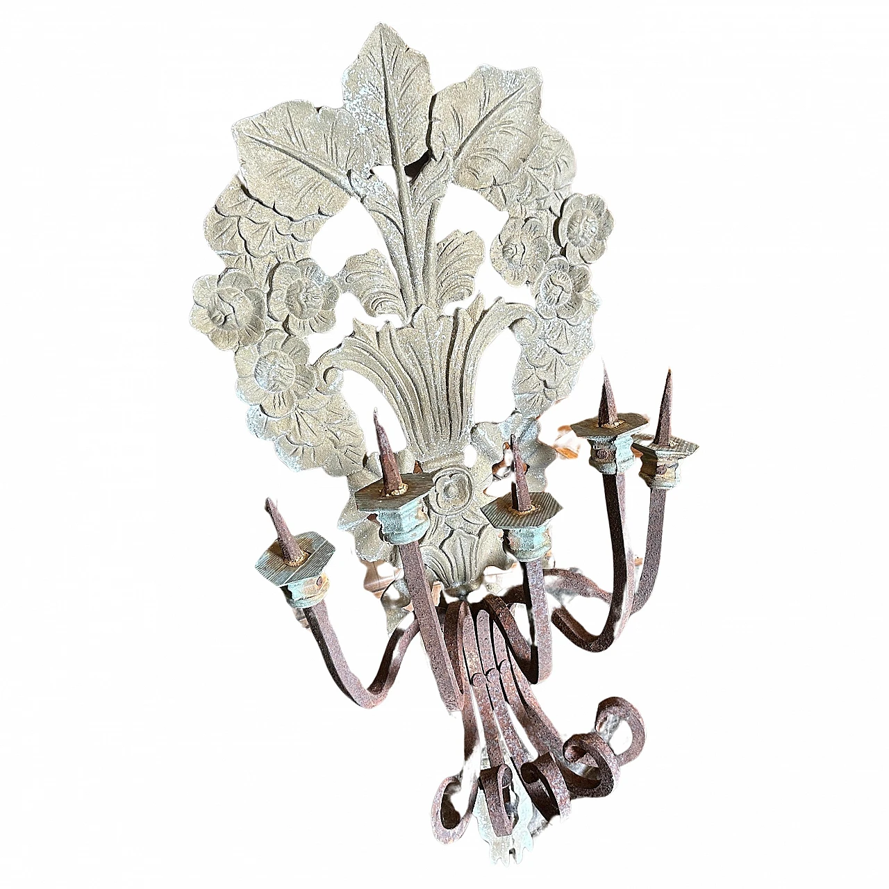 Art Nouveau iron and wood wall sconce, early 20th century 1