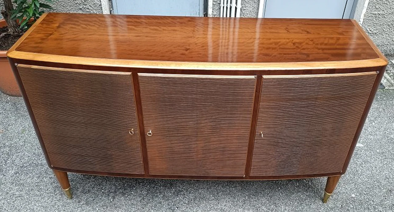 Wooden & brass sideboard with 3 hinged doors by Paolo Buffa, 1940s 2