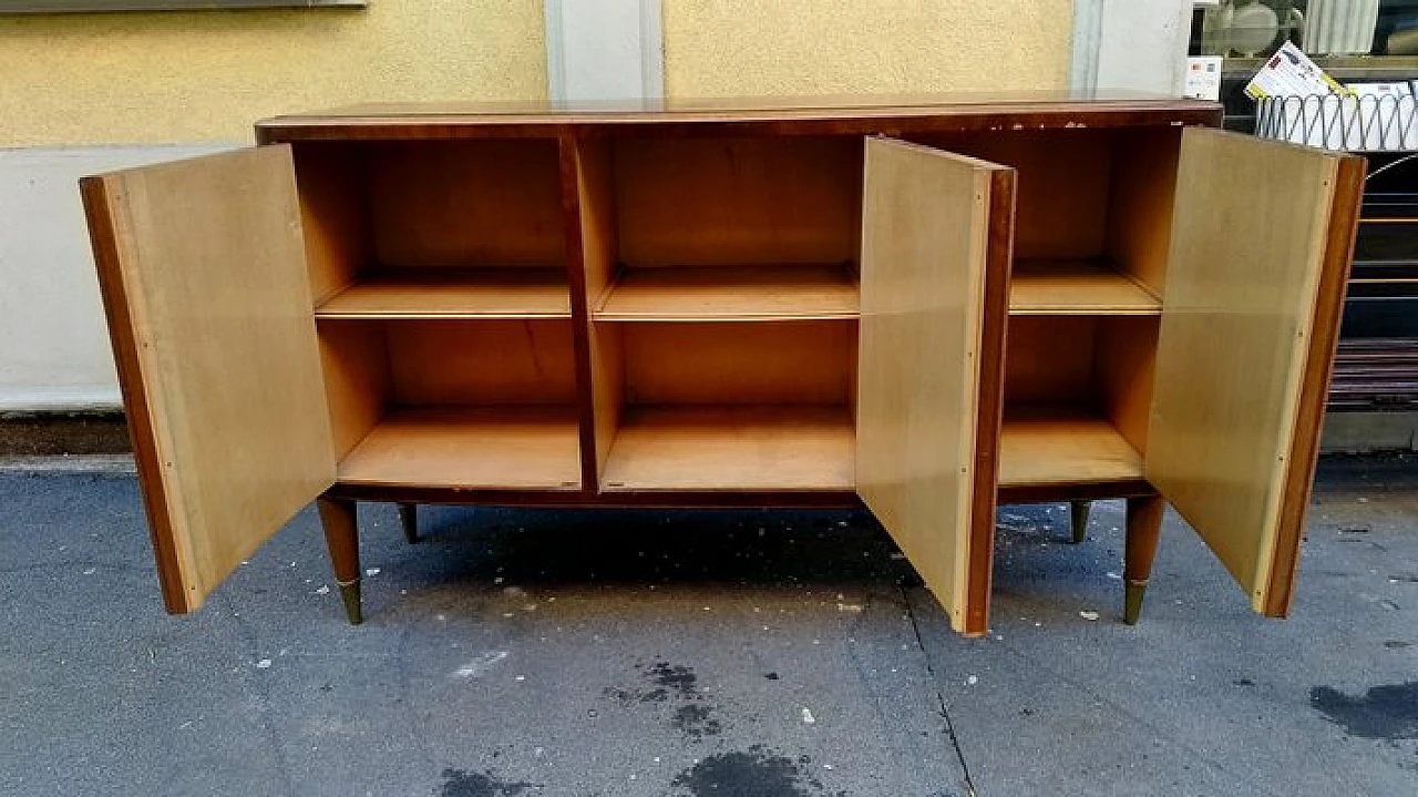 Wooden & brass sideboard with 3 hinged doors by Paolo Buffa, 1940s 4