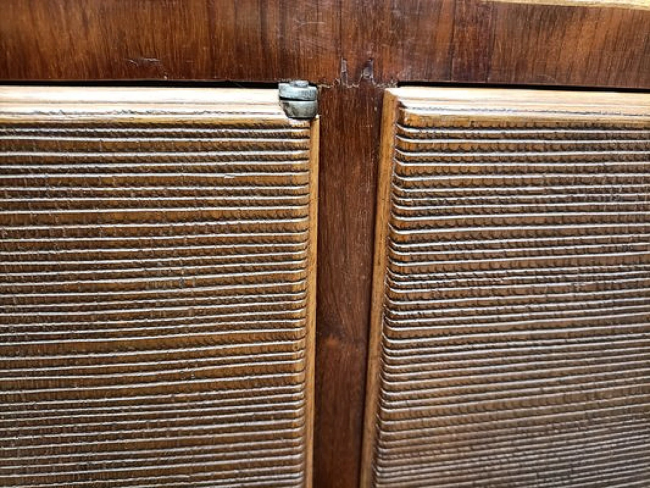 Wooden & brass sideboard with 3 hinged doors by Paolo Buffa, 1940s 6