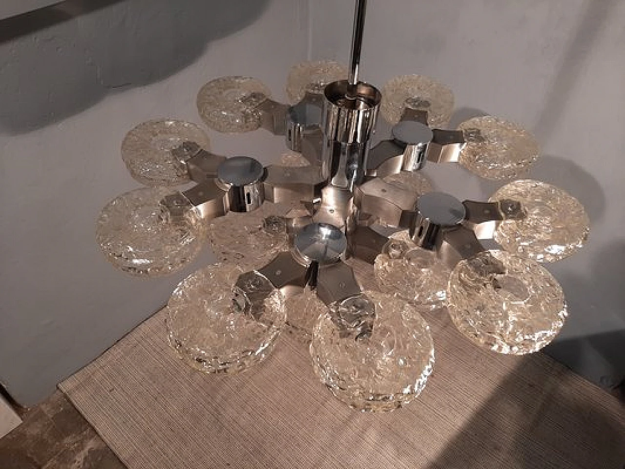 15-Light chandelier in iron & glass by G. Sciolari for Sciolari, 1970s 5