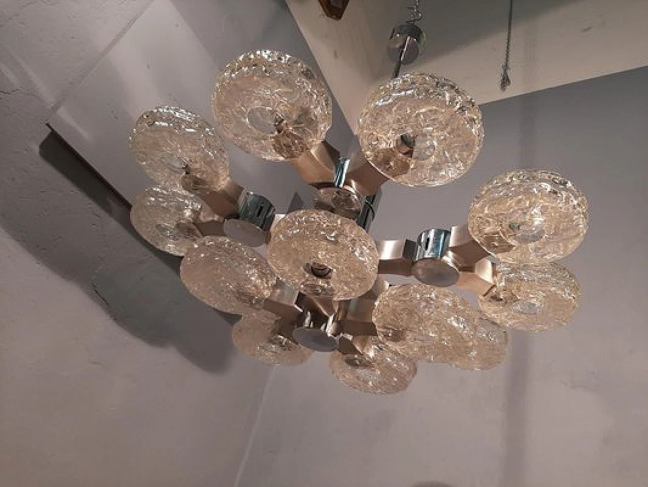 Lampadario a 15 luci in vetro di G. Sciolari per Sciolari, anni '70 14