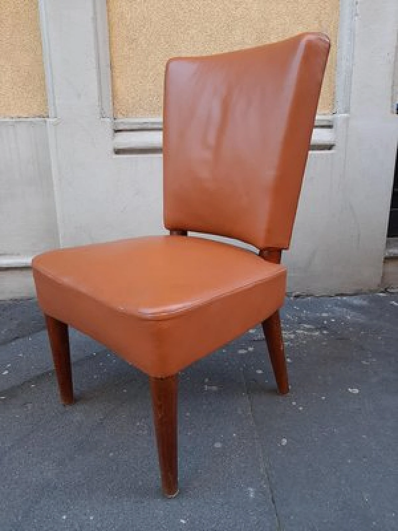 Wood & brown leather dining chair by Osvaldo Borsani for ABV, 1930s 1