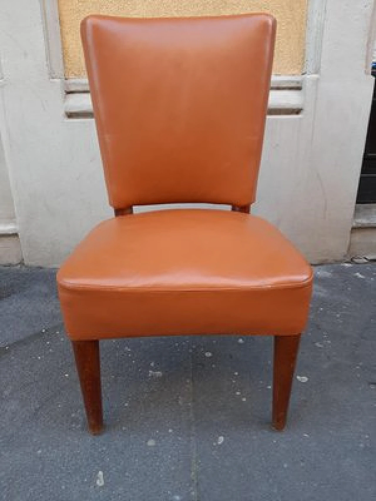 Wood & brown leather dining chair by Osvaldo Borsani for ABV, 1930s 2