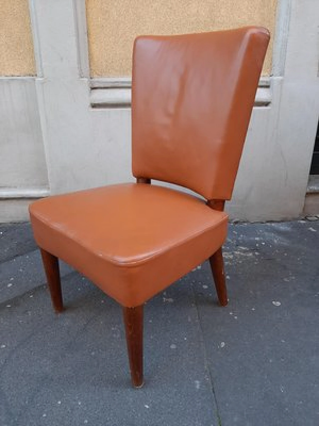 Wood & brown leather dining chair by Osvaldo Borsani for ABV, 1930s 3