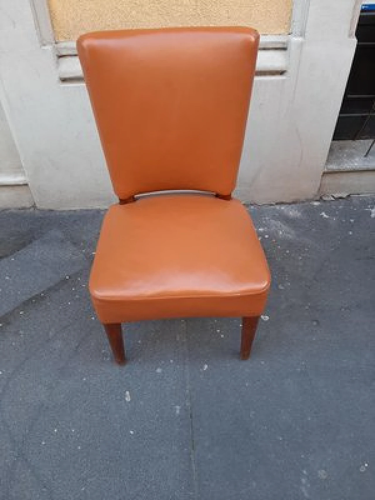 Wood & brown leather dining chair by Osvaldo Borsani for ABV, 1930s 4