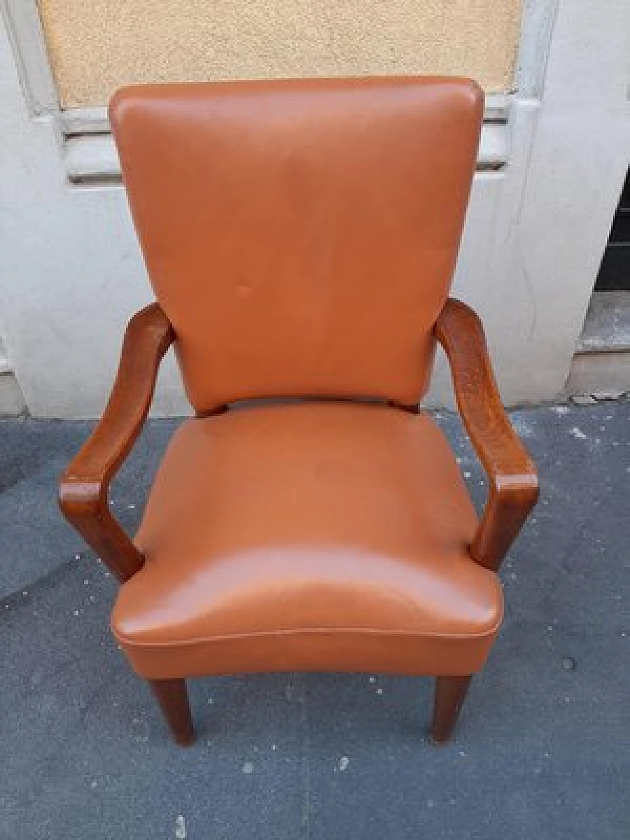 Wood & leather armchair by O. Borsani for Atelier Borsani, 1930s 2