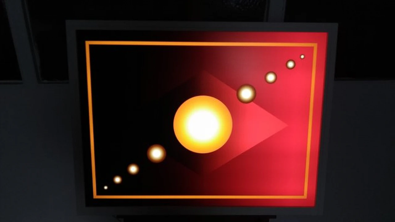 Red & orange led acrylic glass appliques with circles, 2000s 1