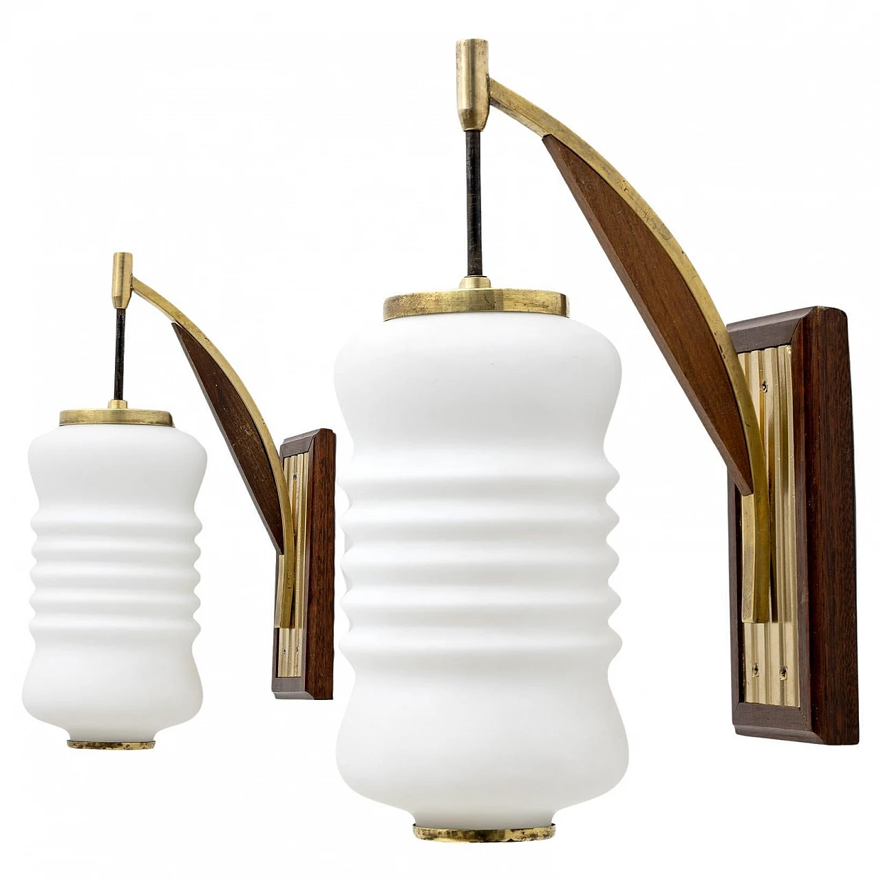 Pair of brass and opaline Murano glass lamps, 1950s 1