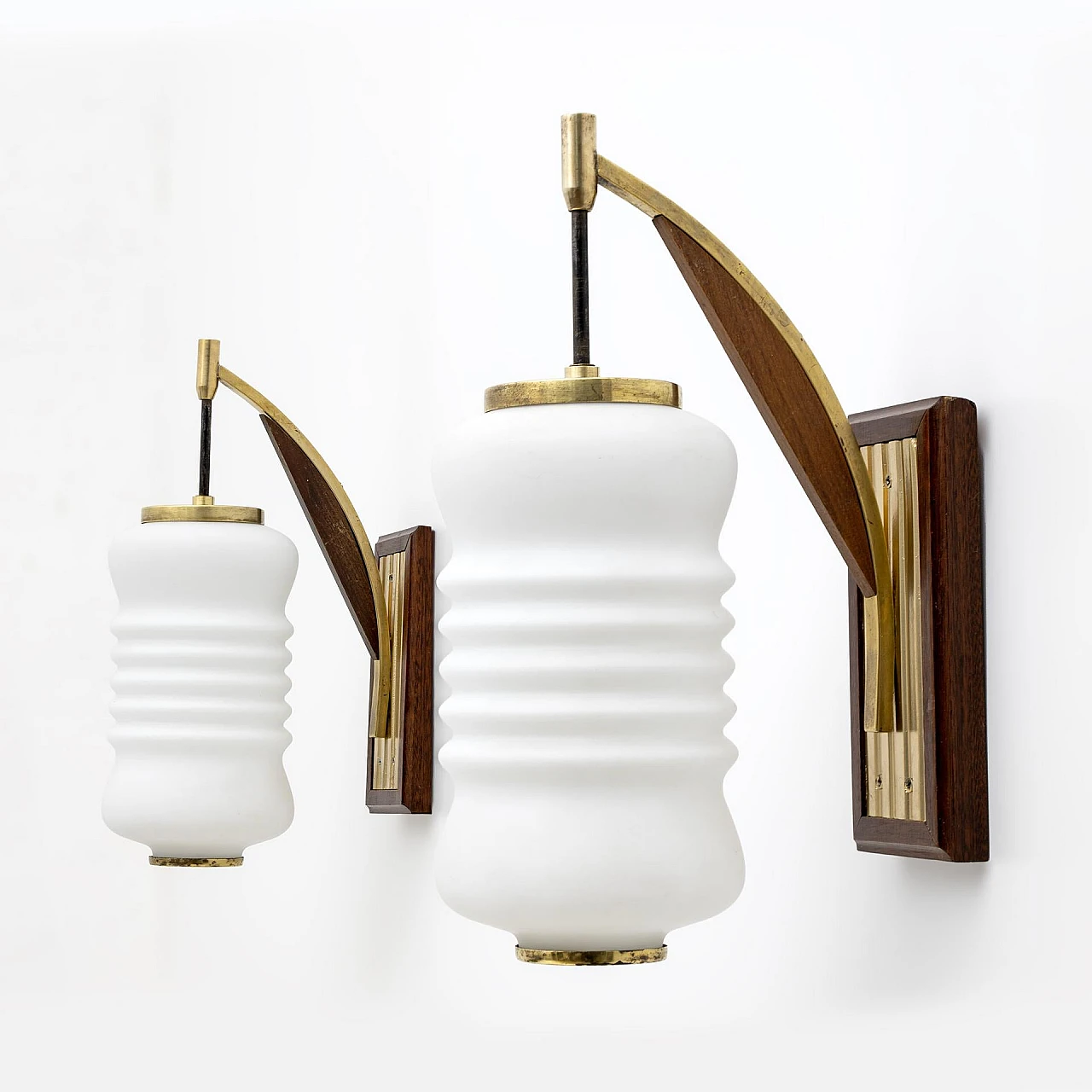 Pair of brass and opaline Murano glass lamps, 1950s 9