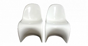 Pair of glossy white Panton Chair Classic chairs by Vitra, 1990s