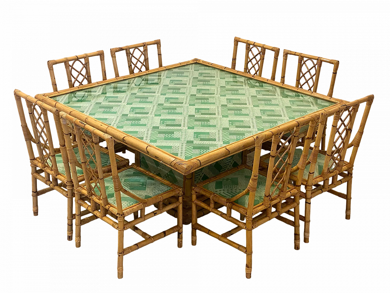 8 Sedie e tavolo Sambù di Vivai del Sud, anni '70 29