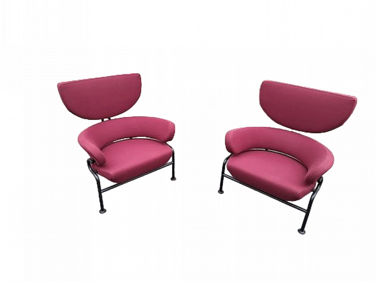 Pair of burgundy armchairs by Franco Albini for Cassina, 1990s 10