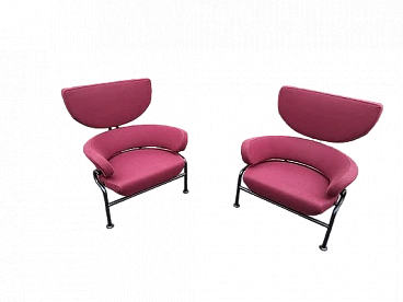 Pair of burgundy armchairs by Franco Albini for Cassina, 1990s