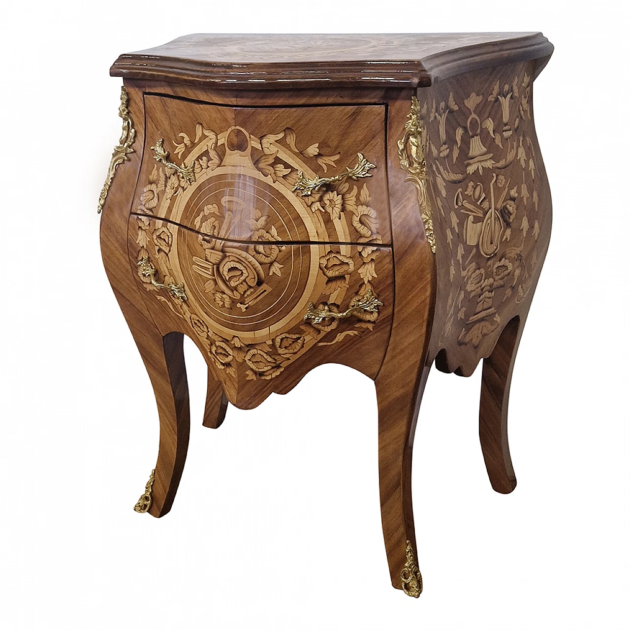 Louis XV style mahogany bedside table with inlays, early 20th century 3