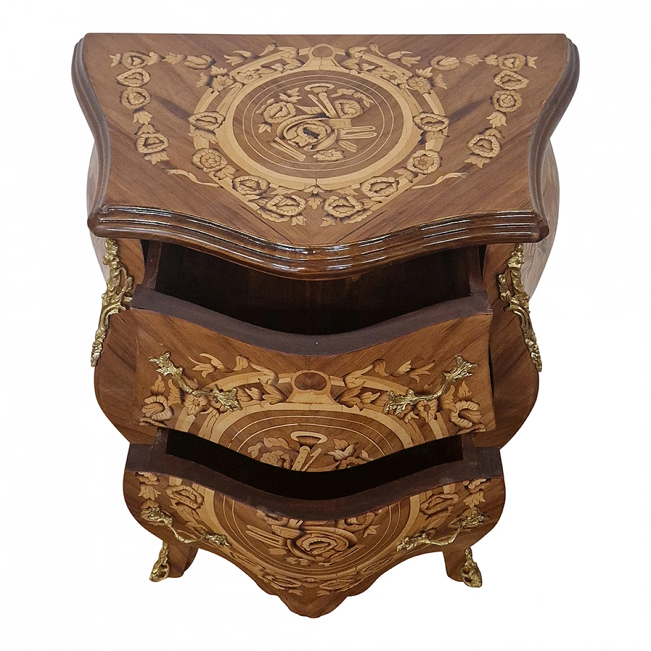 Louis XV style mahogany bedside table with inlays, early 20th century 7