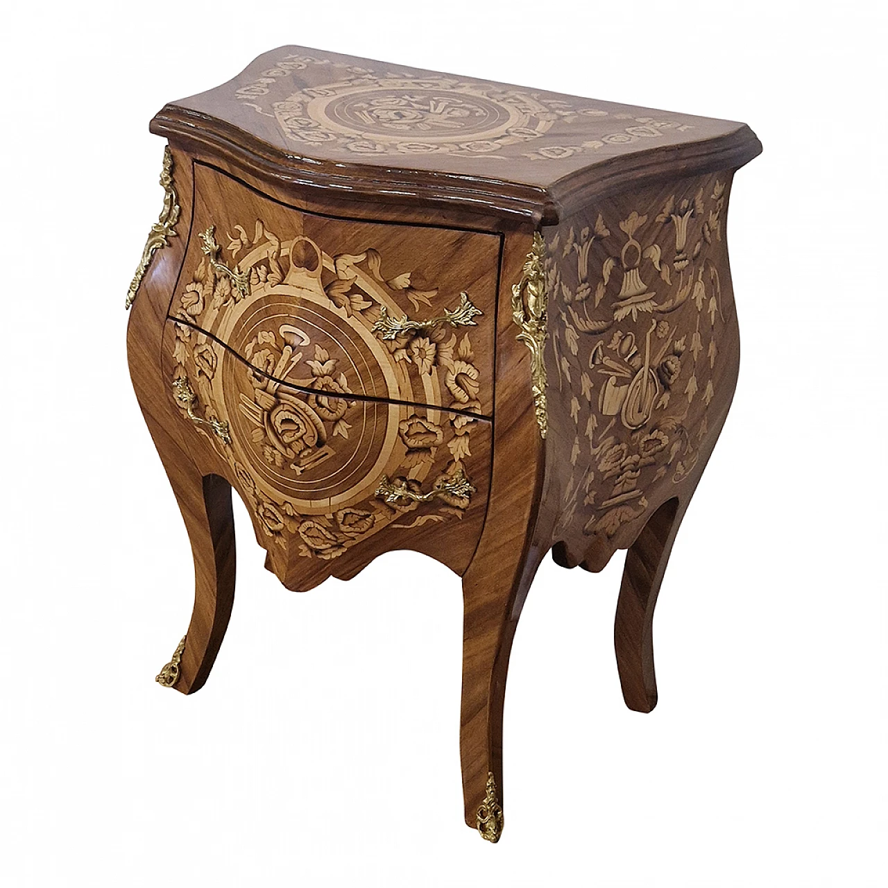 Louis XV style mahogany bedside table with inlays, early 20th century 10