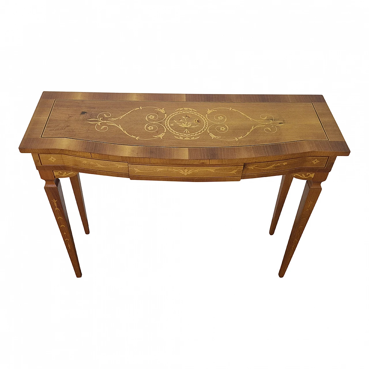 Louis XVI style walnut console with inlays, early 20th century 4