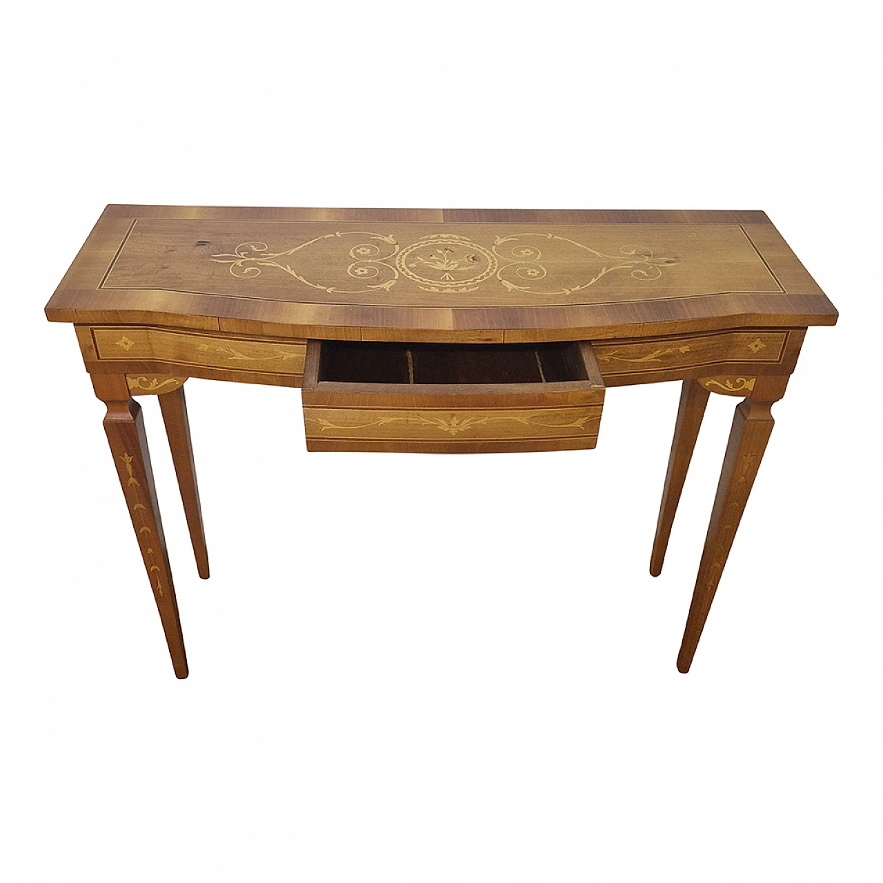 Louis XVI style walnut console with inlays, early 20th century 6