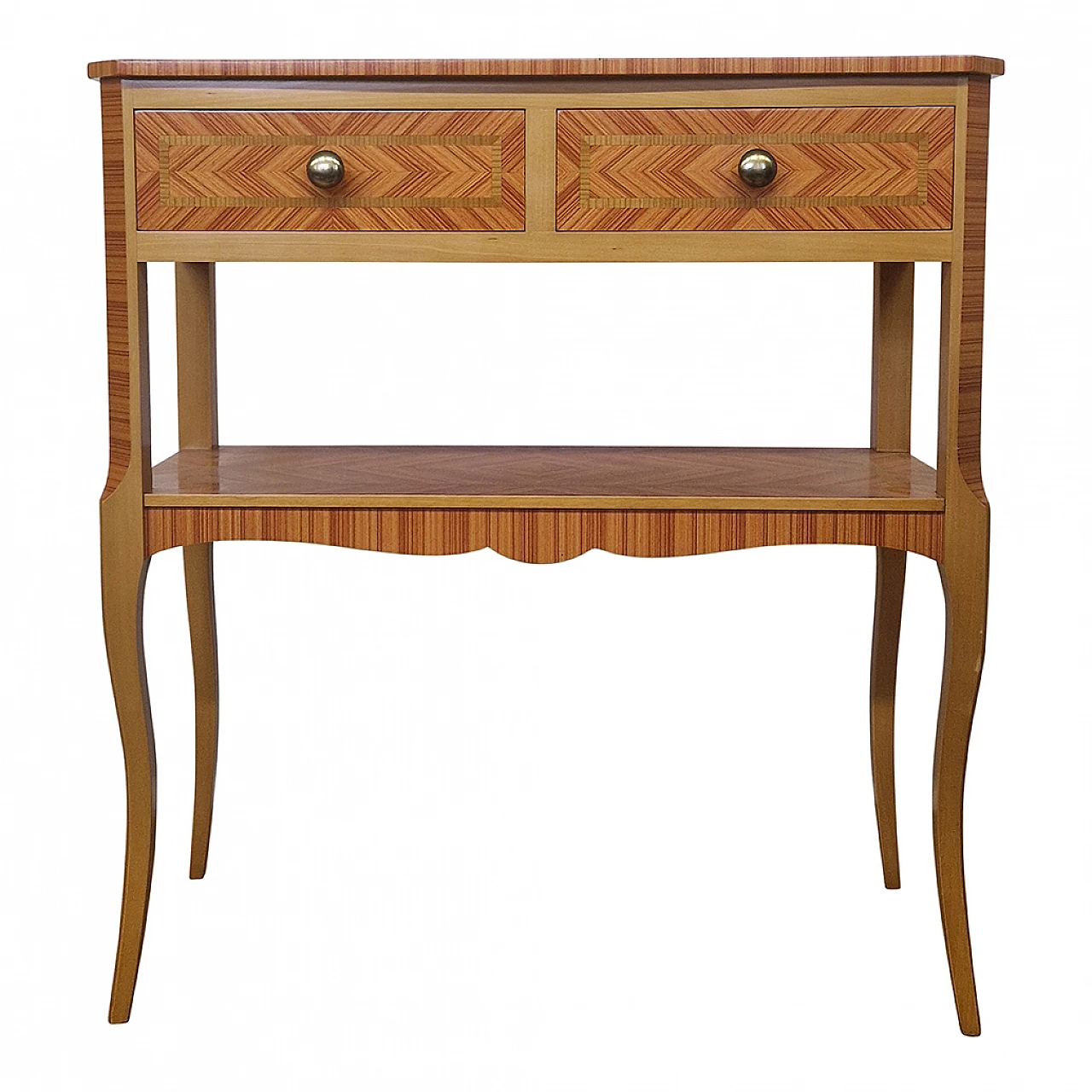 Inlaid wood console with drawers, 1980s 1