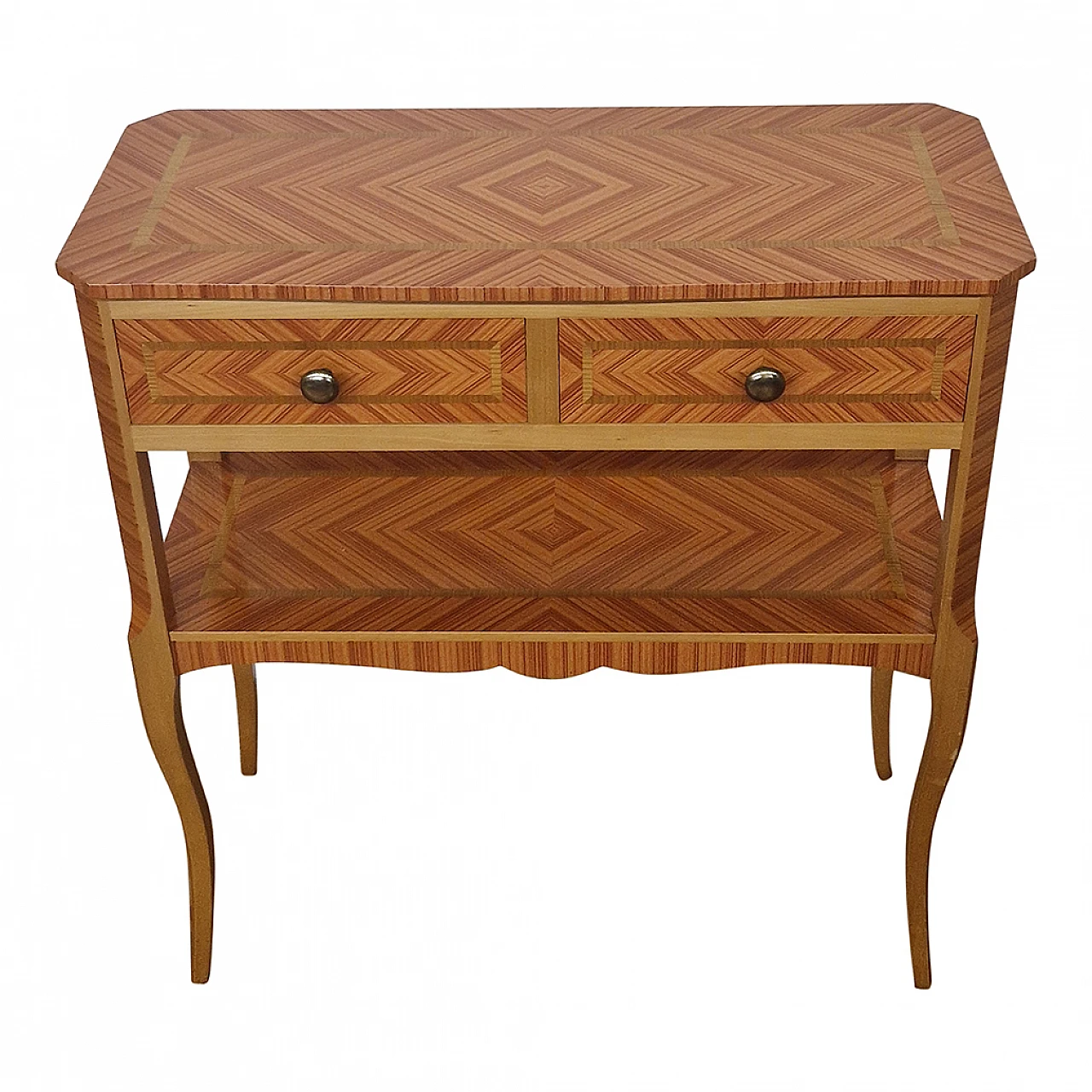 Inlaid wood console with drawers, 1980s 2