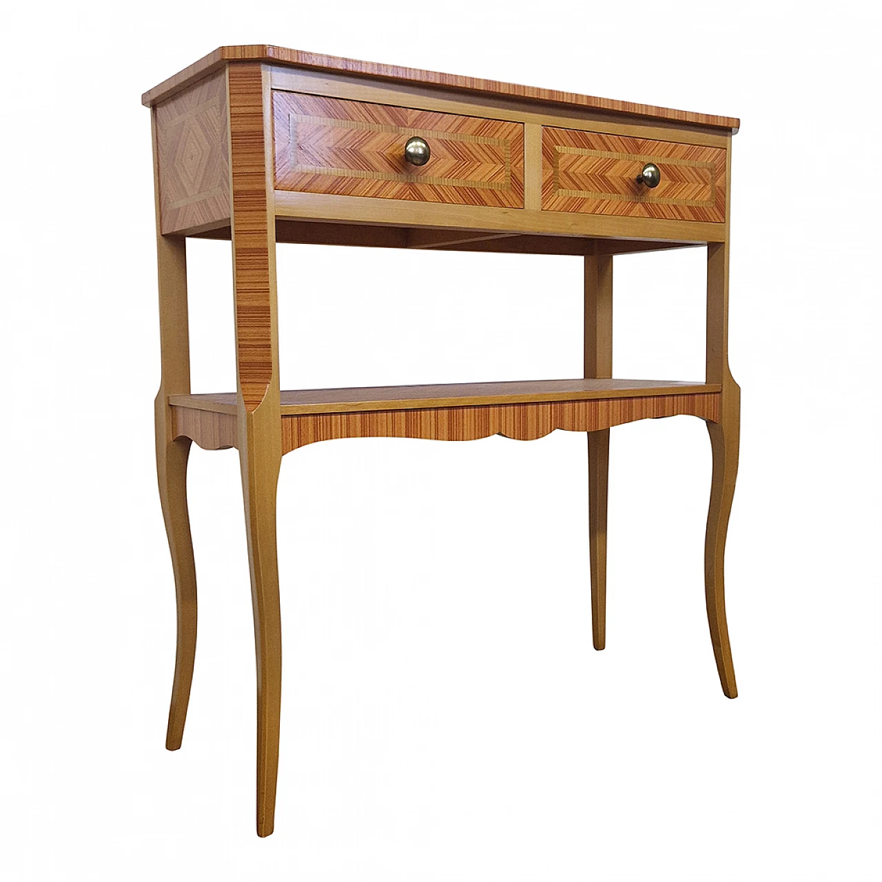 Inlaid wood console with drawers, 1980s 3