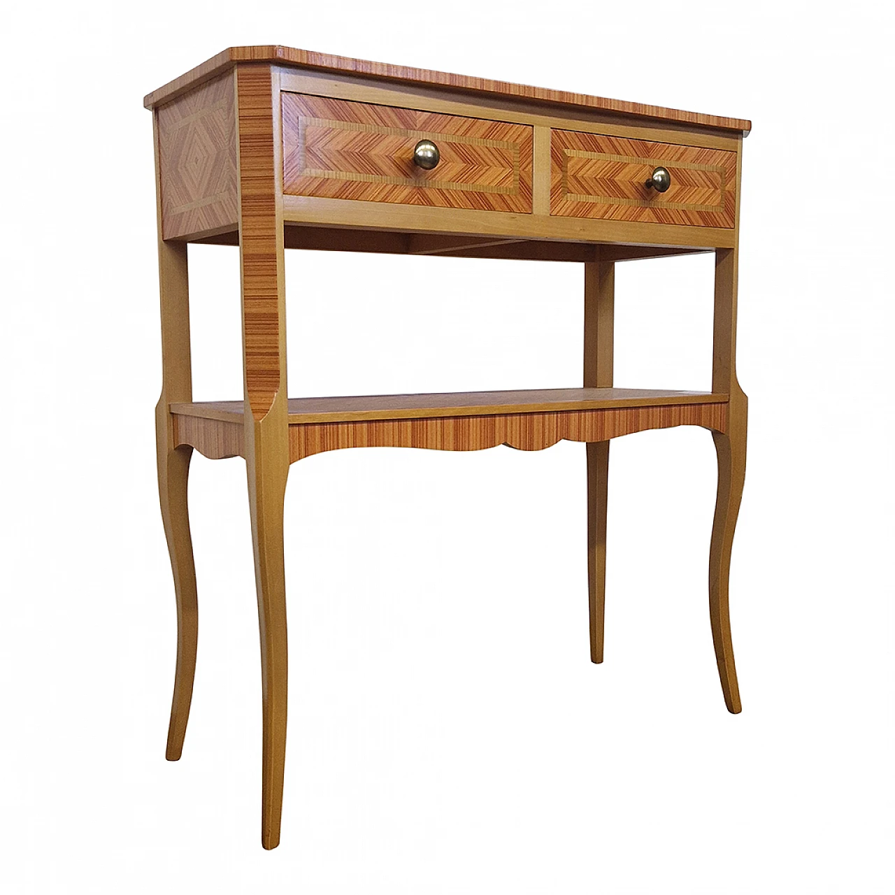 Inlaid wood console with drawers, 1980s 4