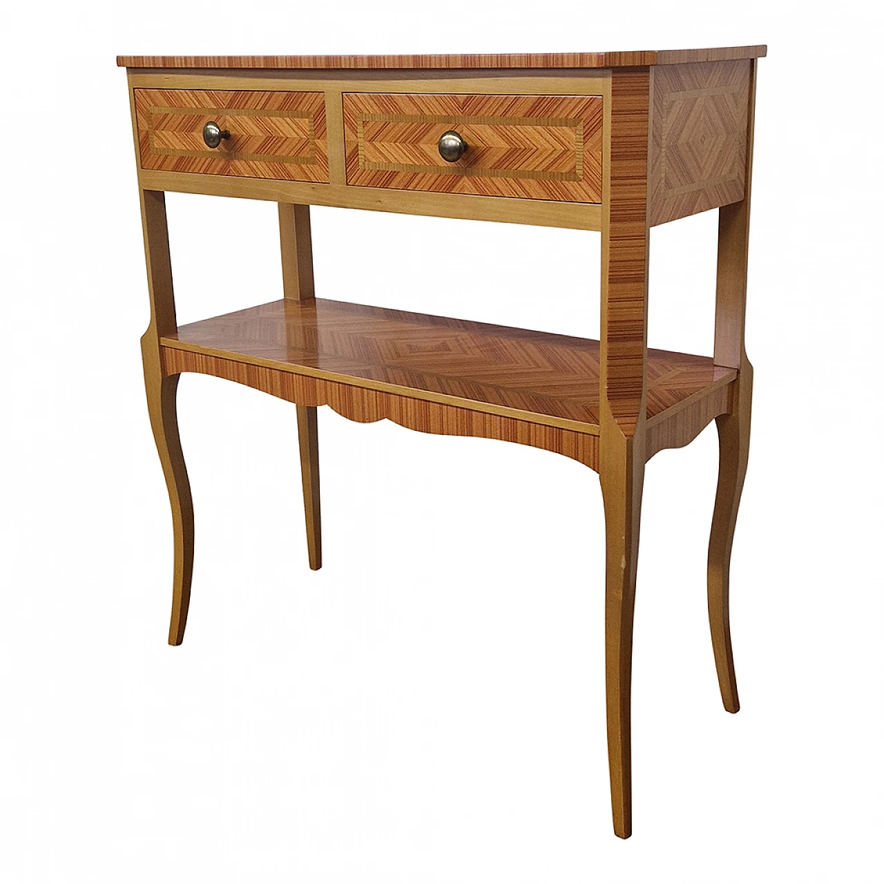 Inlaid wood console with drawers, 1980s 5