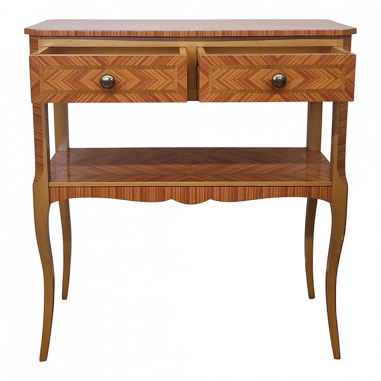 Inlaid wood console with drawers, 1980s 6