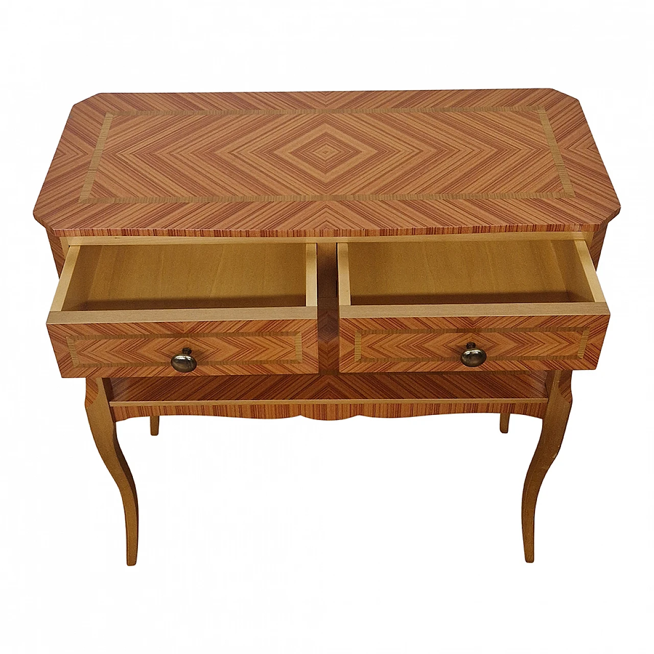 Inlaid wood console with drawers, 1980s 8