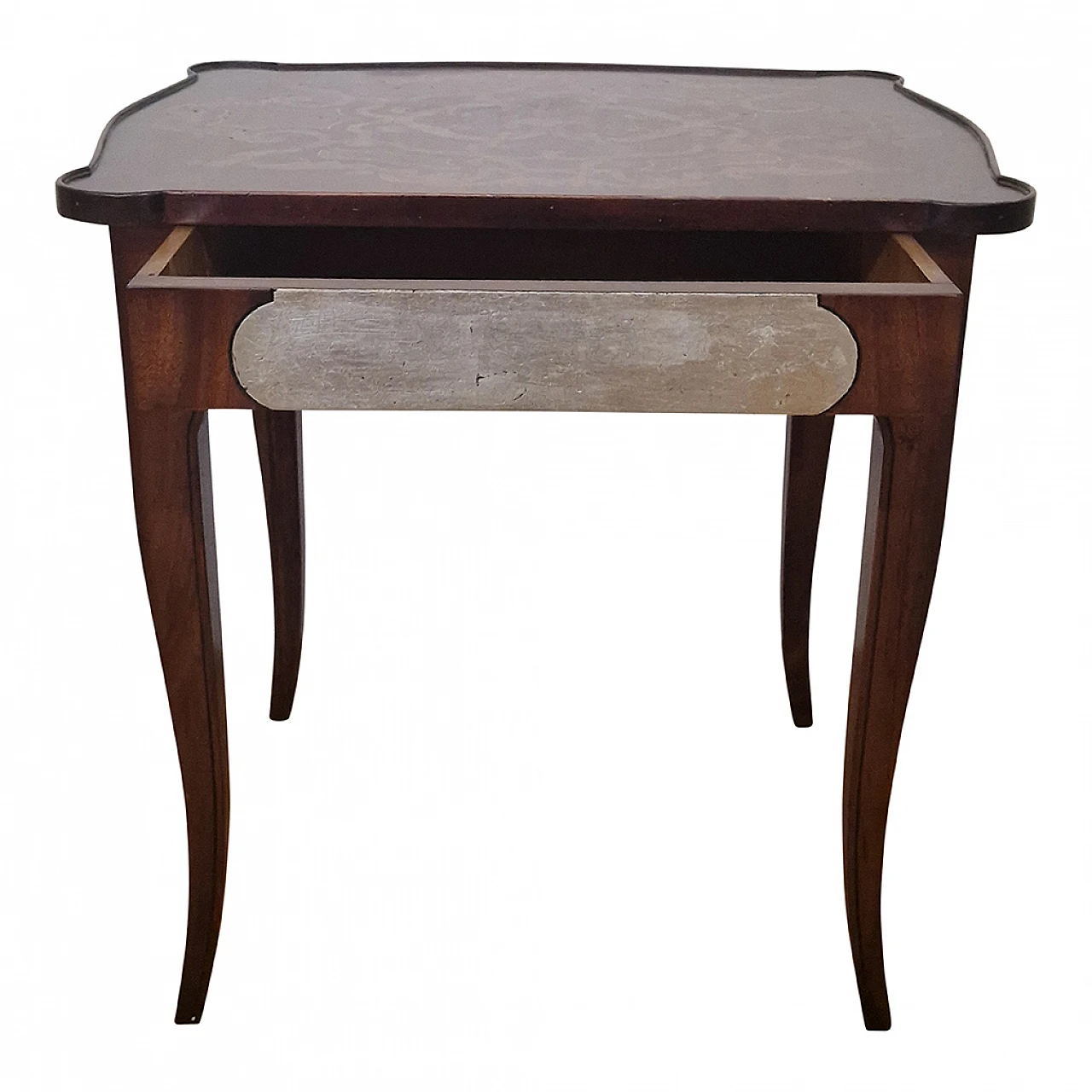 Wood side table with inlaid top, 1980s 8