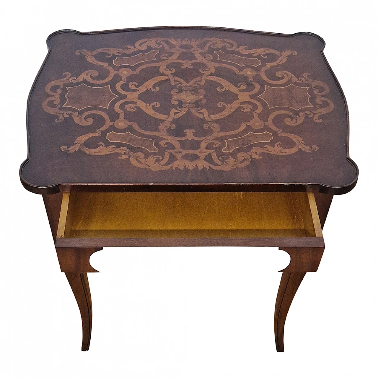 Wood side table with inlaid top, 1980s 10