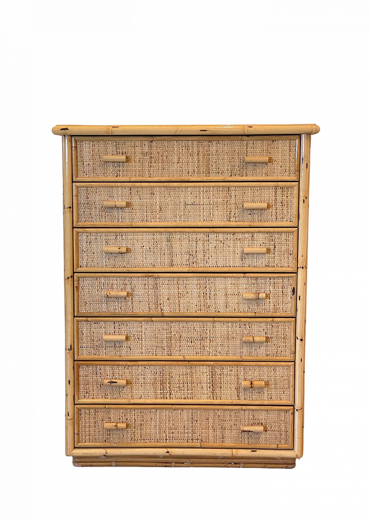 Bamboo and wicker weekly chest of drawers, 1970s 10