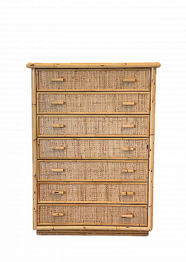 Bamboo and wicker weekly chest of drawers, 1970s