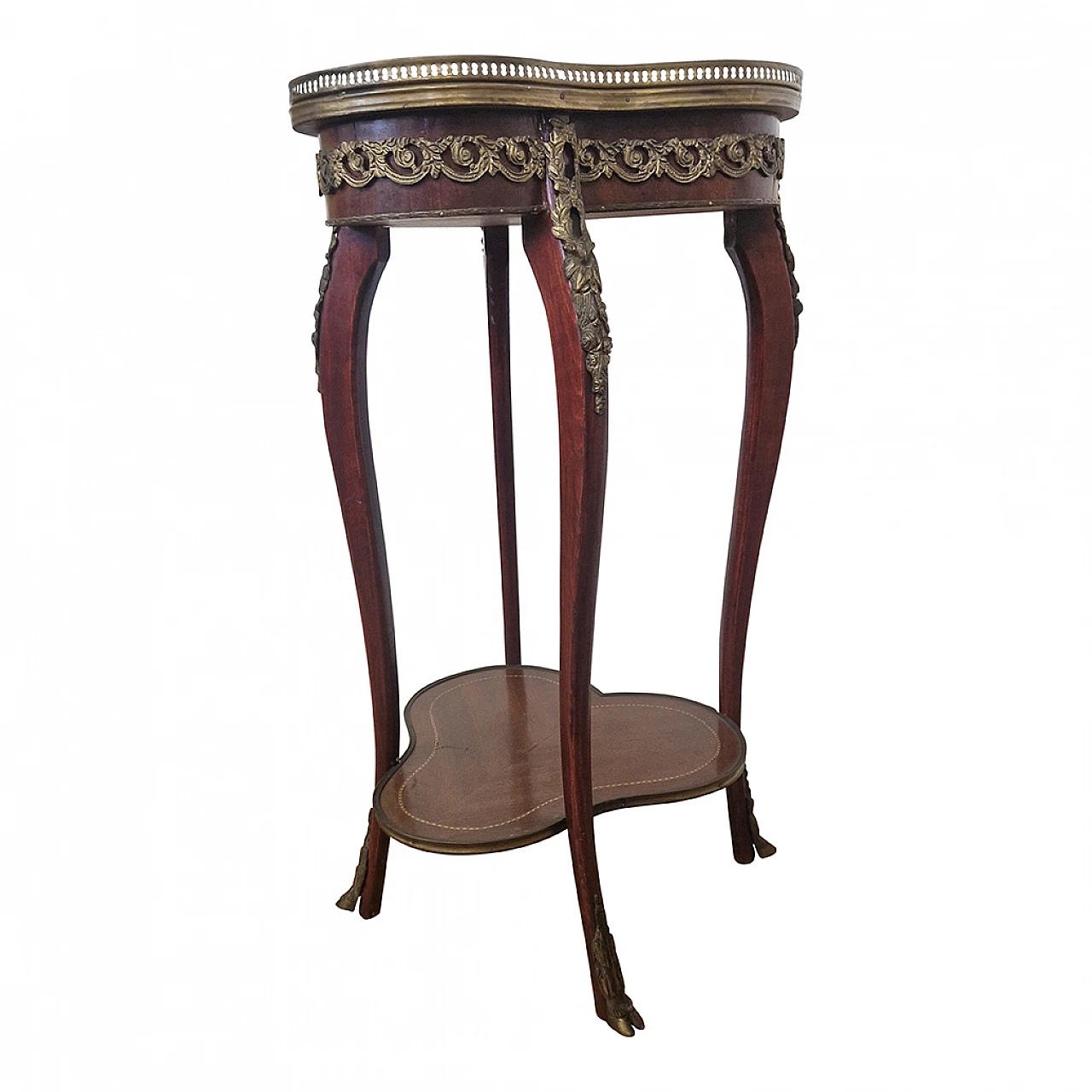 Guéridon tripod inlaid in Louis XV style, 1980s 4