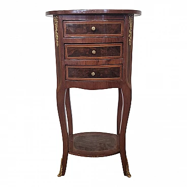 Inlaid walnut guéridon side table with drawers, 1980s