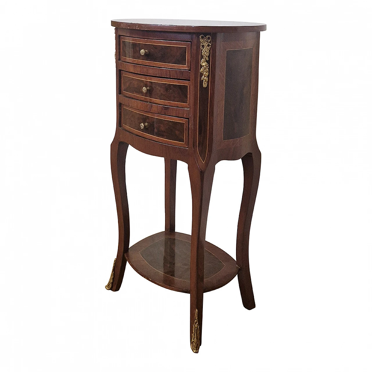 Inlaid walnut guéridon side table with drawers, 1980s 4