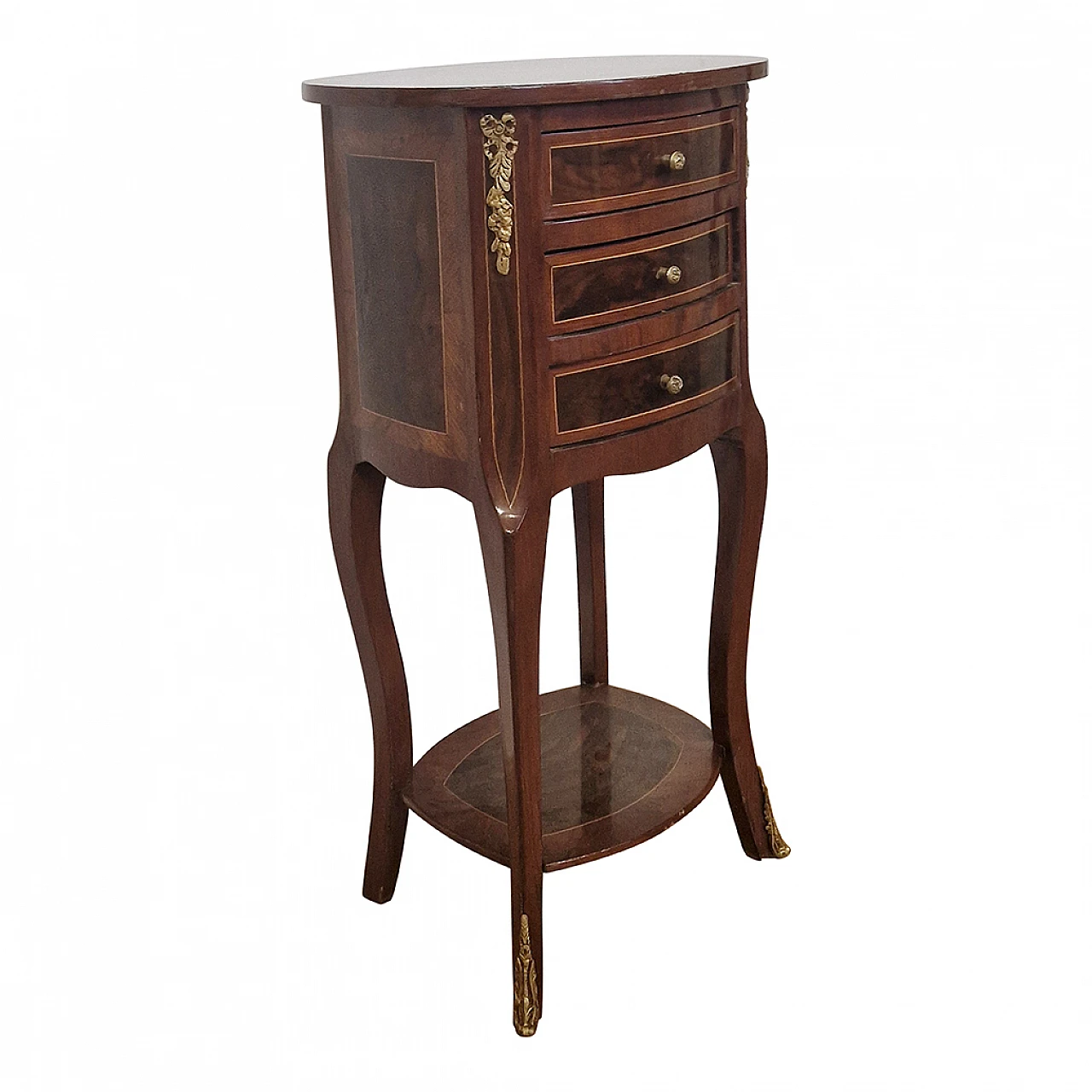 Inlaid walnut guéridon side table with drawers, 1980s 5